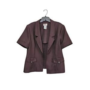Vintage 90s R & K Originals Blazer Womens Brown Open Front Short Sleeve Size 16